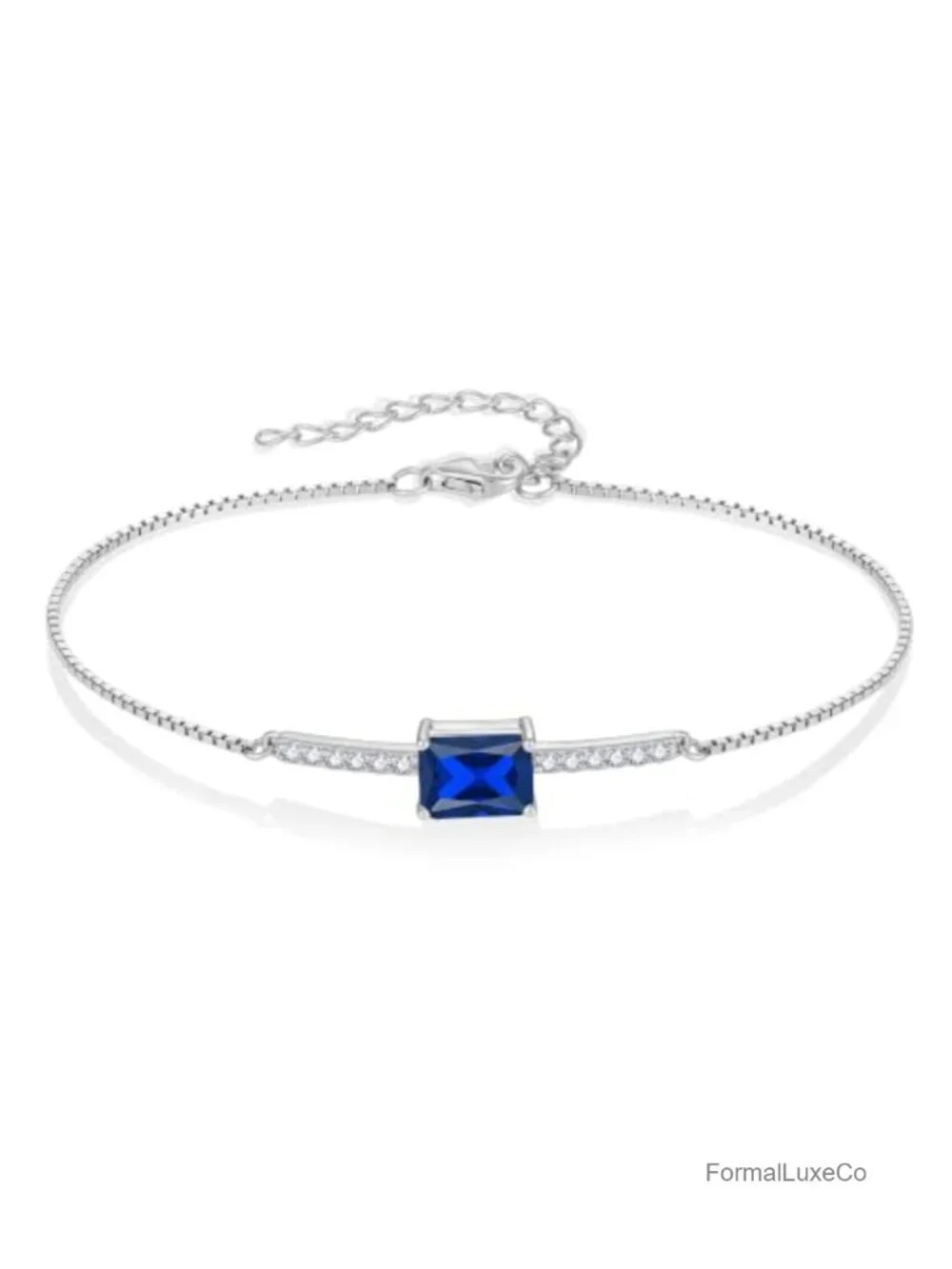 Sterling Silver Halo Rectangular Cubic Zirconia Bracelet